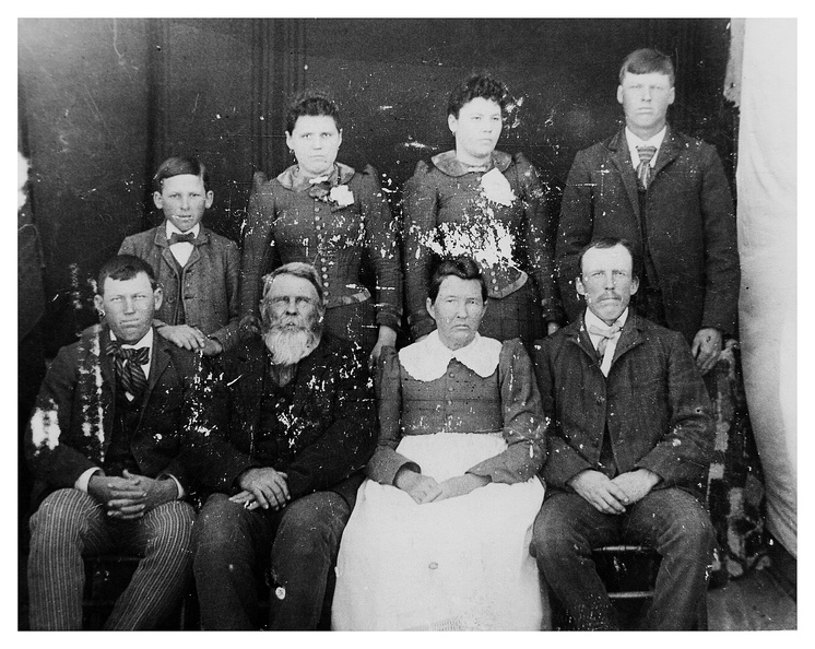 Charles Royal McPherson family: sitting l to r: Joel Walter, Charles Royal, Annie Barnet McPherson, Charles William, standing l to r: Richard Riley, Mary Ethel, Eliza Texana, Jobi Aaron 00154.jpg