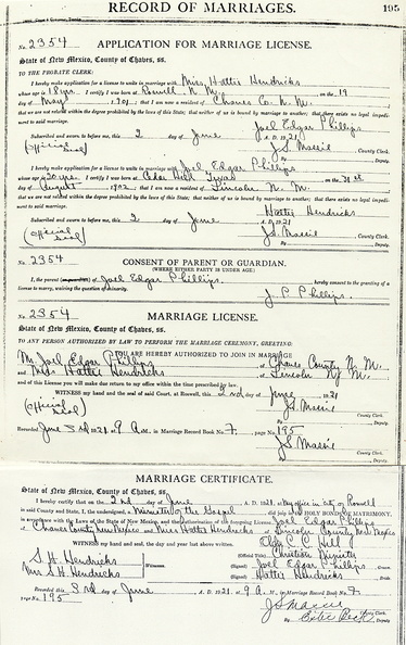 Joel Edgar Phillips and Hattie Hendricks marriage certificate 50127.jpg