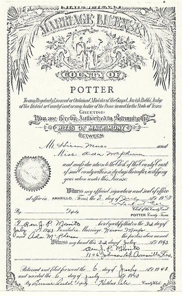 Hiram Muxó and Ada McPherson marriage certificate
Genealogy Link:
Ada McPherson Muxó
Hiram Muxó 50108.jpg